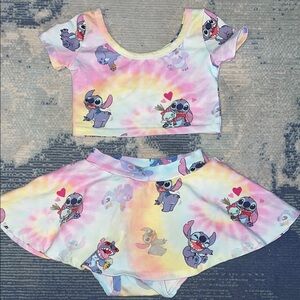 Tie-Dye Lilo & Stitch Two-Piece Skirt Set - Pastel Rainbow